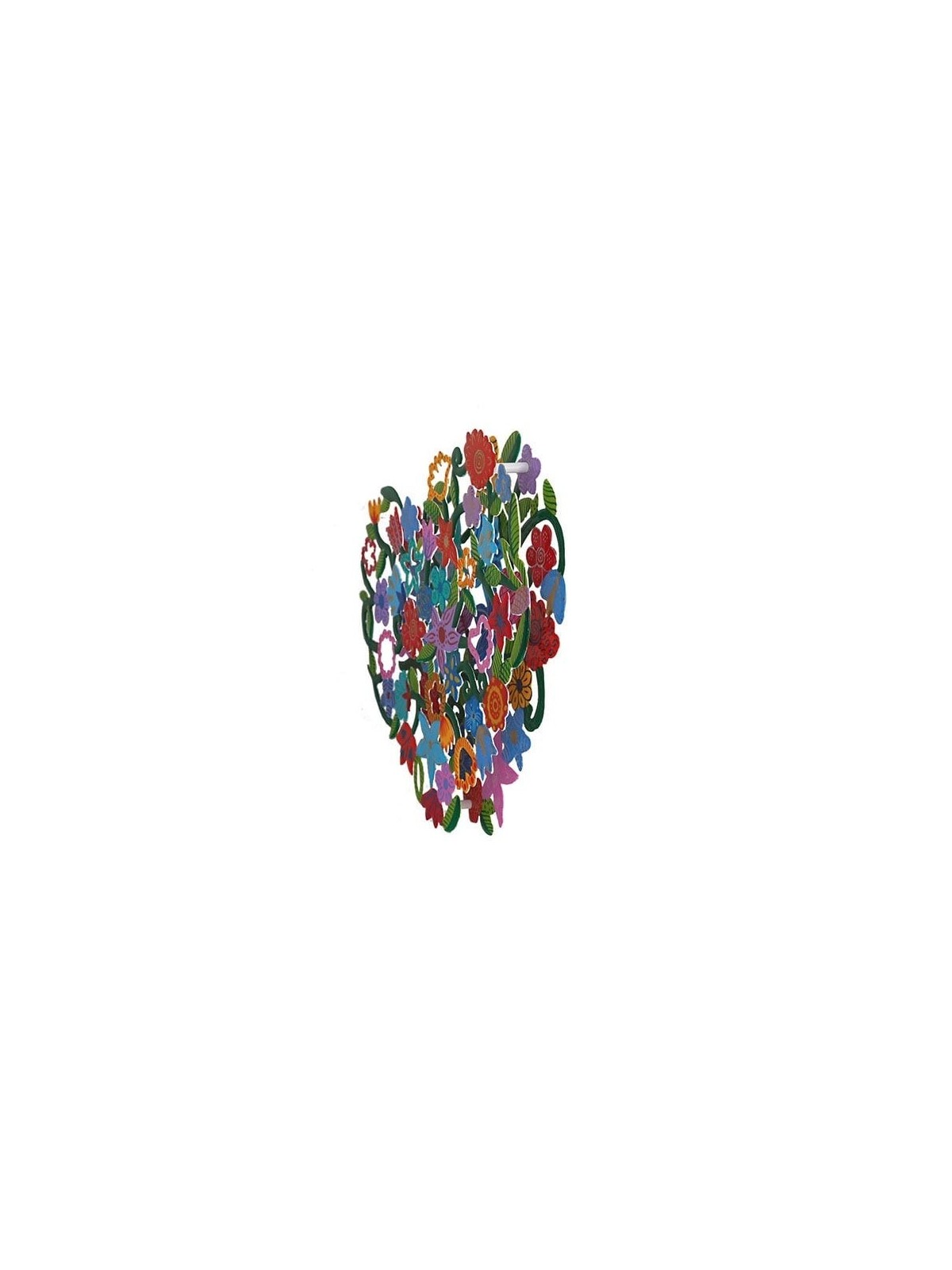 Yair Emanuel Hand-Painted Metal Cut-Out - Heart With Flowers